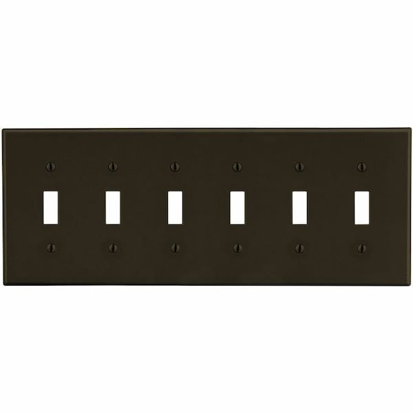 Hubbell Wiring Device-Kellems Wallplate, 6-Gang, 6) Toggle, Brown P6 - main