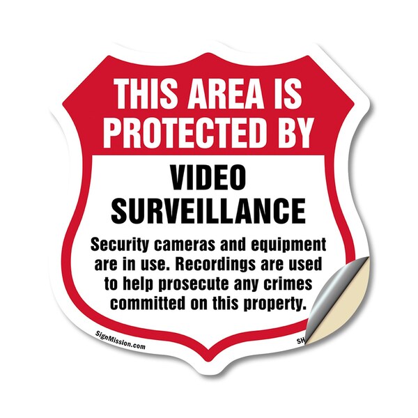 Signmission Video Surveillance Shield Sign This Area, 18 Inch X 18 Inch, Vinyl Decal SHI-D-18-473 - main