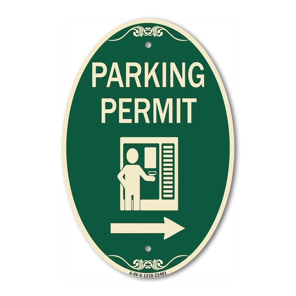 Signmission Parking Permit With Right Arrow Symbol, 12 In X 18 In Architectural Oval, Heavy Gauge Aluminum A-OV-G-1218-23401 - main