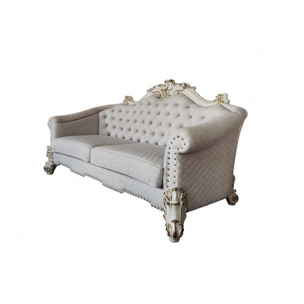 Homeroots 89" Ivory Velvet Sofa And Toss Pillows With Pearl Legs 491049 - main