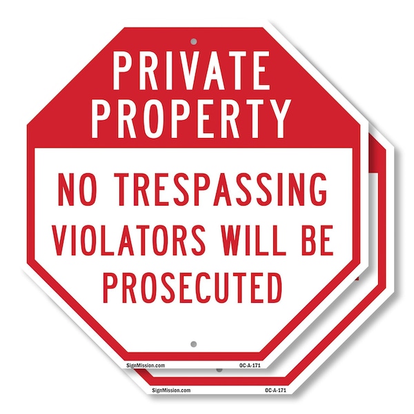 Signmission Private Property No Trespassing Vio, 10 inch X 10 inch, Aluminum Metal Signs, 2PK OC-A-2PACK-10-171 - main