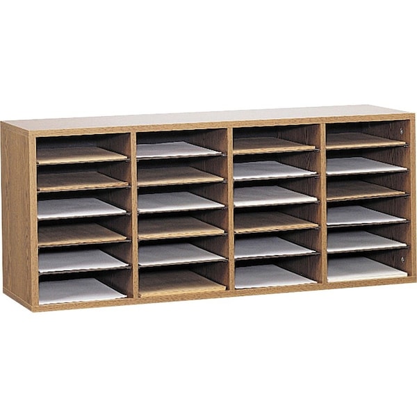 Safco Wood/laminate Sorter, 24 Sections, 39 1/4 X 11 3/4 X 16 1/4, Medium Oak 9423MO - main