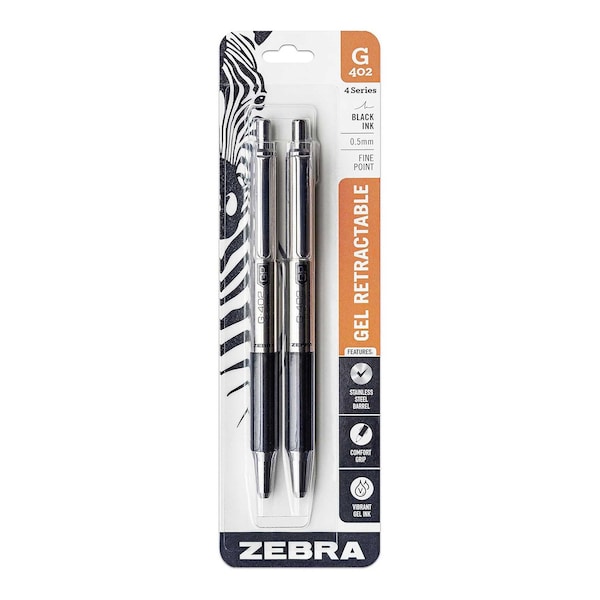 Zebra Pen G-402 Retractable Gel 0.5mm Black 2pk 49212 - main