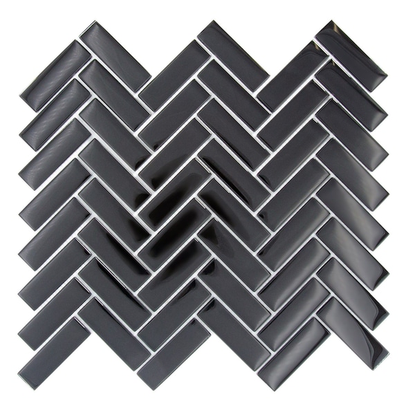 Apollo Tile Black 11 in x 12.6 in Glass Glossy Floor and Wall Mosaic Tile 4.81 sqft/case, 5PK APLHB88091A - main