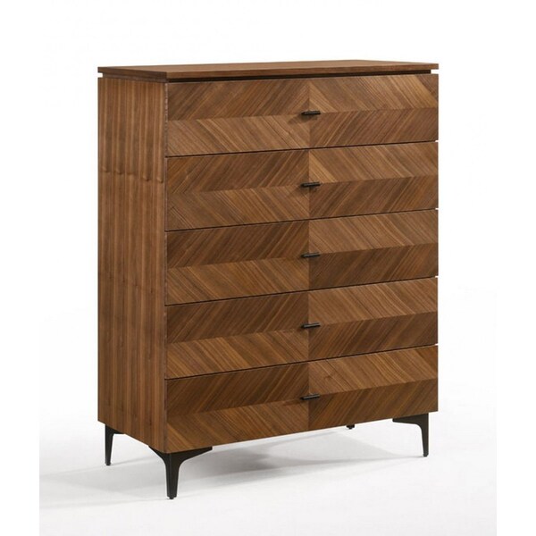 Homeroots 35" Walnut Manufactured Wood Five Drawer Chest 473085 - main