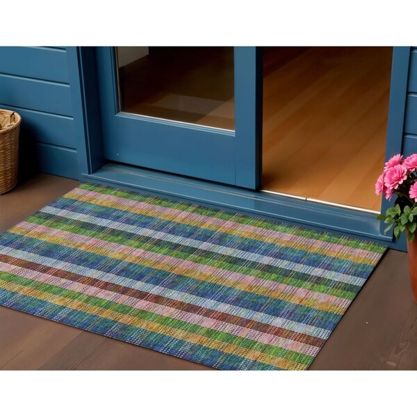 Homeroots 3' X 5' Navy Blue Pink And Sage Plaid Washable Indoor Outdoor Area Rug 613975 - main