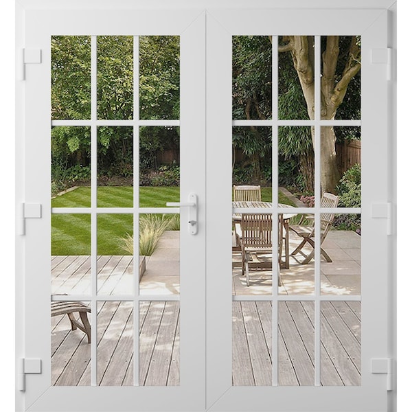 Vdomdoors Front Exterior Prehung Metal-Plastic Double Doors Clear Glass / MANUX 8355 White Silk / Office Comm MANUX8355DEXD-WS-W72xH80-RH-I - main