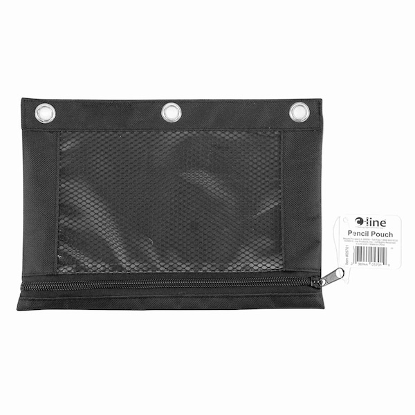C-Line Products 1/5" x 7" Black Pencil Pouch for 3-Ring Binders, 1/EA 05701 - main