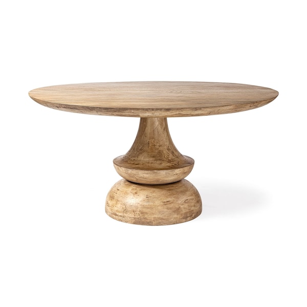 Homeroots 60" Natural Rounded Solid Wood Pedestal Base Dining Table 380473 - main