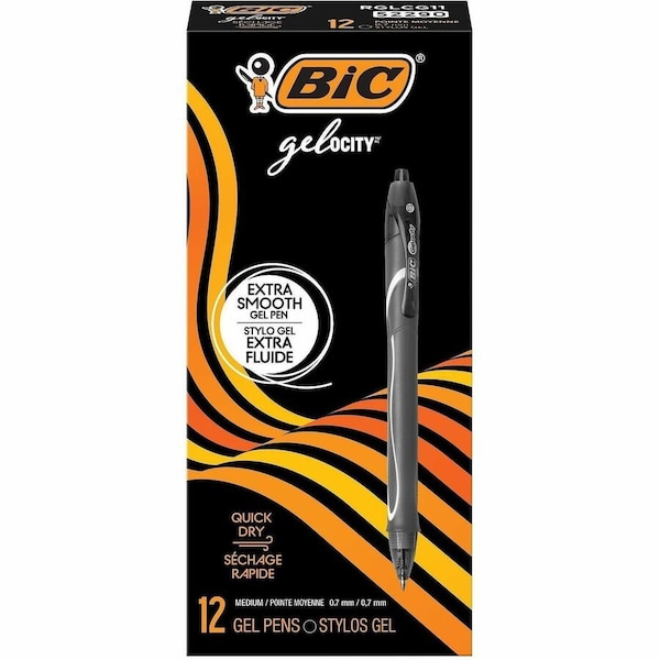 Bic Gel-ocity Quick Dry Retractable Gel Pen, Medium 0.7mm, Black Ink/Barrel, Dozen RGLCG11-BK - main