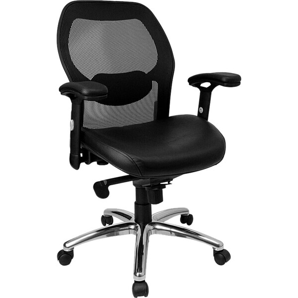 Flash Furniture Contemporary Chair Mid-Back Exec Leather Chair, Black, Adjustable Arms, 17-3/4" to 21" Height LF-W42-L-GG - main