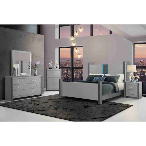 Global Furniture Usa Contemporary Logan Silver Full Bed Group W/ Led And Speakers 7407 - main