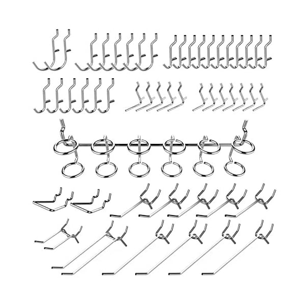Hiltex Pegboard Hook Assortment Set, 50 Piece Heavy Duty, Pegboard Hooks for Tools, Garage & Workshops 53106 - main