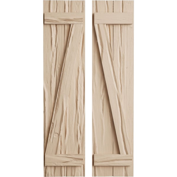 Ekena Millwork Rustic Two Board Joined Board-n-Batten Riverwood Faux Wood Shutters w/Z-Board, 11W x 76H, PR SHUBJZ11X76RWPR - main