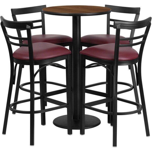 Flash Furniture Round Wlnut Bar Tble, Rnd Base w/Burg Seats, 24", Laminate Top, Wood Grain RSRB1040-GG - main