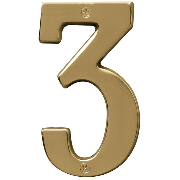Hy-Ko Prestige Series House Number, Character: 3, 5 in H Character, Brass Character, Brass BR-51PB/3 - main