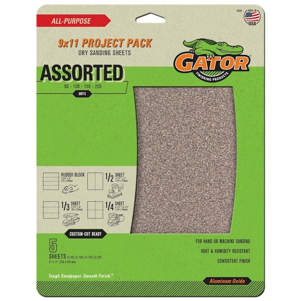 Gator Finishing 9 x 11 Project Pack Dry Sanding Sheets, Assorted Grit , 5PK 4444 - main