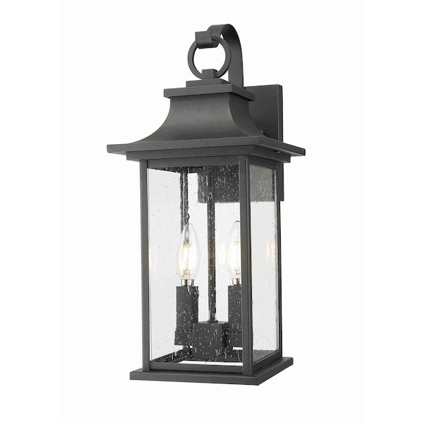 Z-Lite Tiberius 2 Light Outdoor Wall Light, Black/Clear Seedy, 8.75 In W x 18 In H 5017M-BK - main