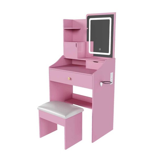 Homeroots 24" Pink Wood Lighted Two Drawer Dresser 714265 - main