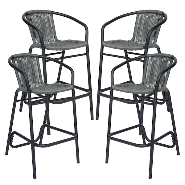 Flash Furniture Lila Commercial Grade Gray Rattan Indoor-Outdoor Restaurant Barstool, PK4 4-SDA-AD632032R-GY-GG - main
