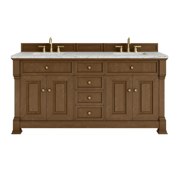 James Martin Vanities Brookfield 72 in. Double Vanity, Honey Oak w/ 3 CM Eternal Jasmine Pearl Silestone Top 547-V72-HNO-3EJP - main