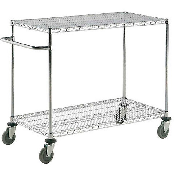Global Industrial Nexel, 2 Shelf, Push Cart, Chrome, 42"W x 21"D x 40"H, Poly Casters, 4 Swivel, 2 Brake B2351923 - main
