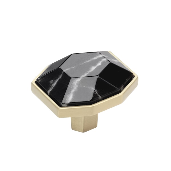 Amerock Carrione 1-5/8 inch 41mm Length Marble Black/Golden Champagne Cabinet Knob BP36638MBKBBZ - main