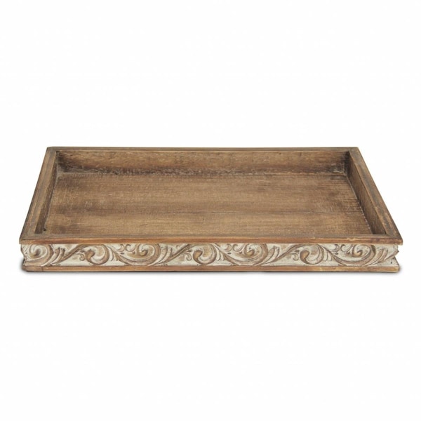 Bebida Distressed Finish Wood Tray with Side Carvings BE3099610 - main