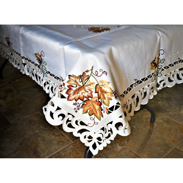 Sinobrite 52 x 71 in. Fall Leaf on Cream Fabric Tablecloth H9036-52x71 - main