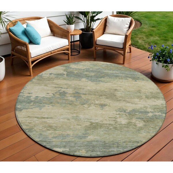 Homeroots 8' Pale Aqua And Khaki Round Abstract Washable Indoor Outdoor Area Rug 630935 - main