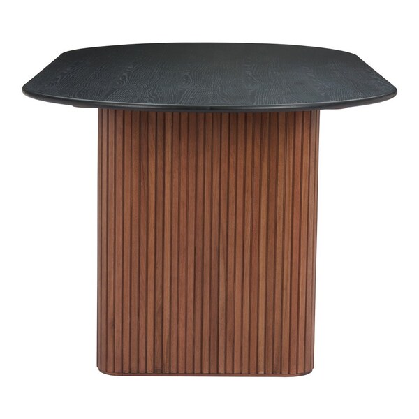 Homeroots 79" Black and Walnut Wood Double Pedestal Base Oval Dining Table 572216 - main