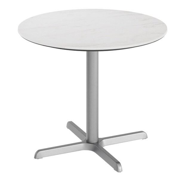 Flash Furniture 36" Round Outdoor Tabletop, White Faux Marble, Seamless Surface Technology, 30" x 30" Silver X Base ST-RD36-WHMAR-T3030S-GG - main