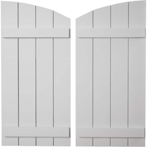 Ekena Millwork Smooth 4 Board Joined Board-n-Batten w/Elliptical Top Faux Wood Shutters, 22W x 62H, PR SHUBJL22X62SMPR - main