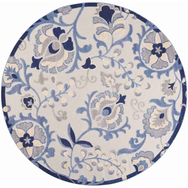 Homeroots 8' Blue And Gray Round Floral Indoor Outdoor Area Rug 546667 - main