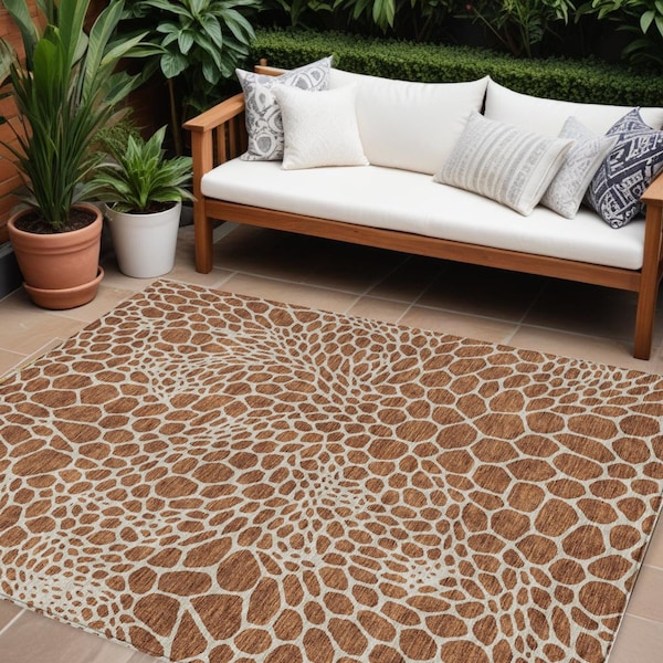 Homeroots 9' X 12' Brown And Beige Geometric Washable Indoor Outdoor Area Rug 595113 - main