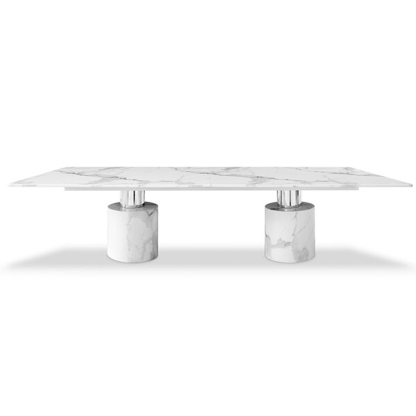 Homeroots 180" White Marble Double Pedestal Base Dining Table 488518 - main