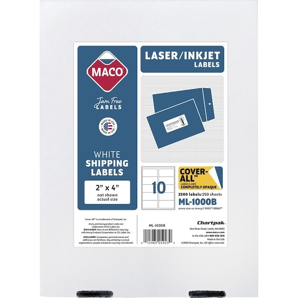 Maco Tag & Label Maco White All-Purpose Labels, 2 x 4, 2500/Box ML1000B - main