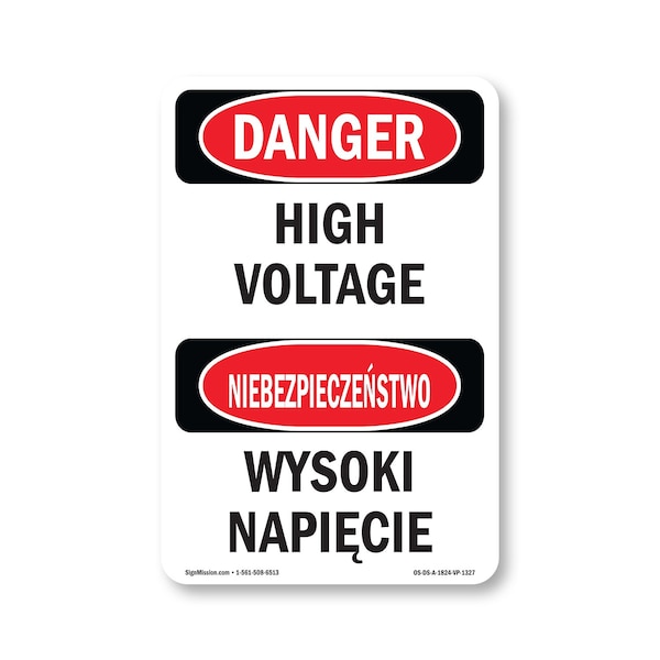Signmission Safety Sign, OSHA Danger, 24" Height, Aluminum, High Voltage Bilingual, 1824-VP-1327 OS-DS-A-1824-VP-1327 - main