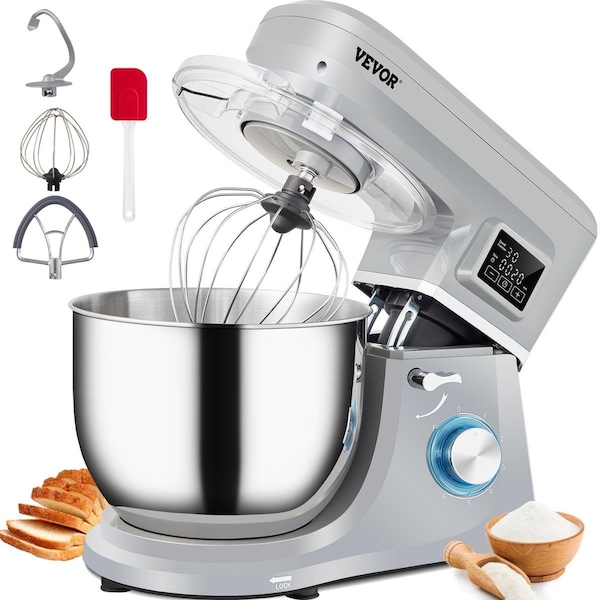 Vevor Stand Mixer, 660W Electric Dough Mixer with 6 Speeds LCD Screen Timing - Gray ZRLLSJBJHHDFJRBTRV1 - main