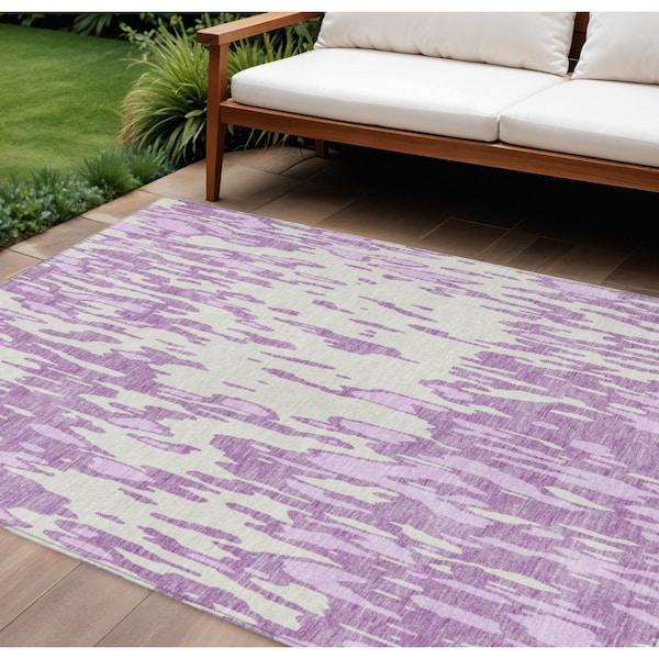 Homeroots 10' X 14' Lavender And Ivory Abstract Washable Indoor Outdoor Area Rug 612682 - main