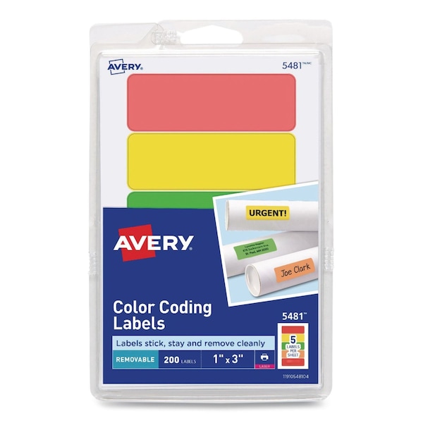 Avery Color Coding Labels, 1 x 3, Assorted Colors, 200PK 13963/5481 - main