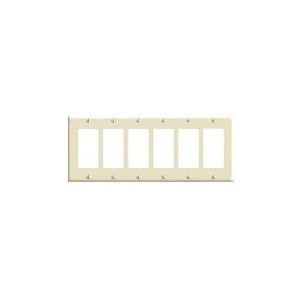 Leviton Decora Wallplate, Standard Size, Gang 6, Ivory 80436-I - main