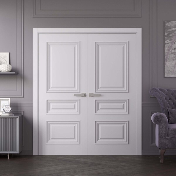 Sartodoors Interior Double Doors 60x84 inches White Solid Core Modern Interior ROYAL9833DD-EMAL-6084 - main