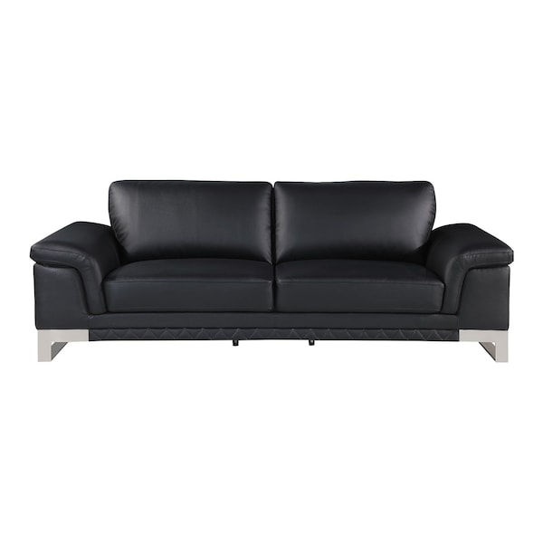 Homeroots 90" Black Italian Leather Solid Wood Sofa 720447 - main