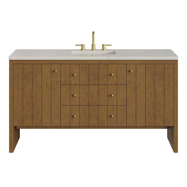 James Martin Vanities Hudson 60" Single Vanity, Honey Oak w/ 3 CM Siberian Silestone Top 435-V60S-HNO-3SFR - main