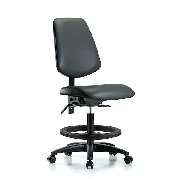 Blue Ridge Ergonomics Vinyl Chair, Med Bench, Med Back, Foot Ring, Casters, Carbon BR-VMBCH-MB-RG-T0-A0-BF-RC-8823 - main