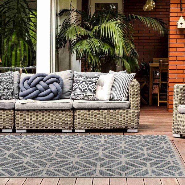 World Rug Gallery Contemporary Geometric Indoor/Outdoor Area Rug 9 ft x 12 ft Blue 411BLUE9X12 - main