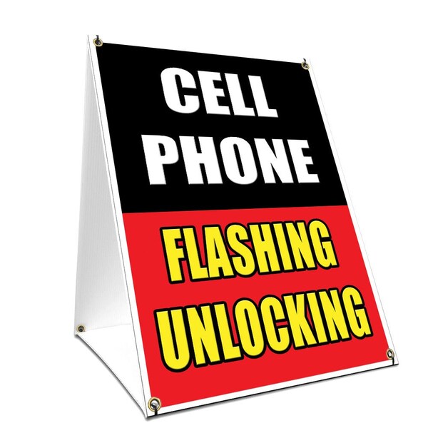Signmission Cell Phone Flashing Unlocking, 36 Inch x 24 Inch A-frame Yard Sign, Plastic Sign SBC-2436-Cell Phone Flashing Unlocking - main