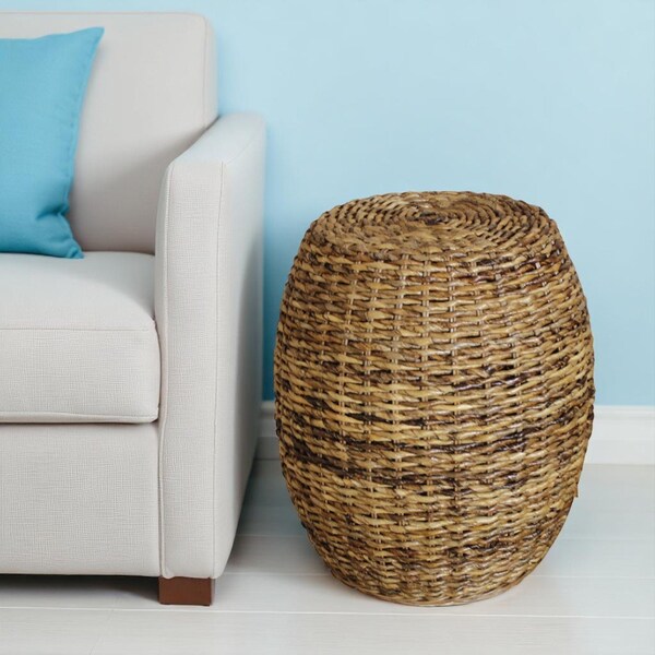 Homeroots 20" Natural Rattan Round Drum End Table 632709 - main
