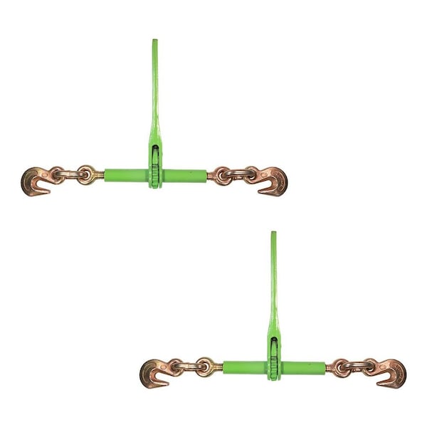 Mytee Products 3/8 in-1/1 in Hi-Viz Green Heavy Duty Ratchet Load Chain Binder w/ Grab Hooks, 2PK CBRS38-SGx2 - main
